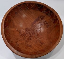 Hand Carved Wood Bowl with Zebra