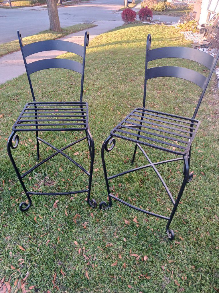Two Wrought Iron Bar Stools