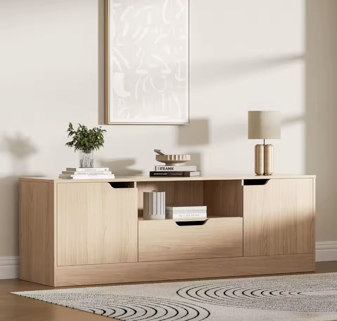 TV Stand for 55/60/65 Inch TV, Entertainment Center with 2 Doors & Drawer, Media TV Console Table with Storage Cabinet for Livin