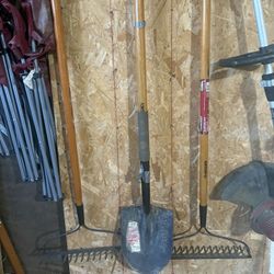 metal rakes, and  shovel