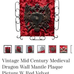 Coat Of Arms Medieval Wall Plaque W/ Bronze Velvet 