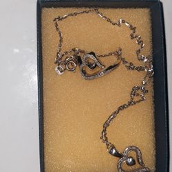 Silver Heart Pendant Matching Necklace Ring Set 