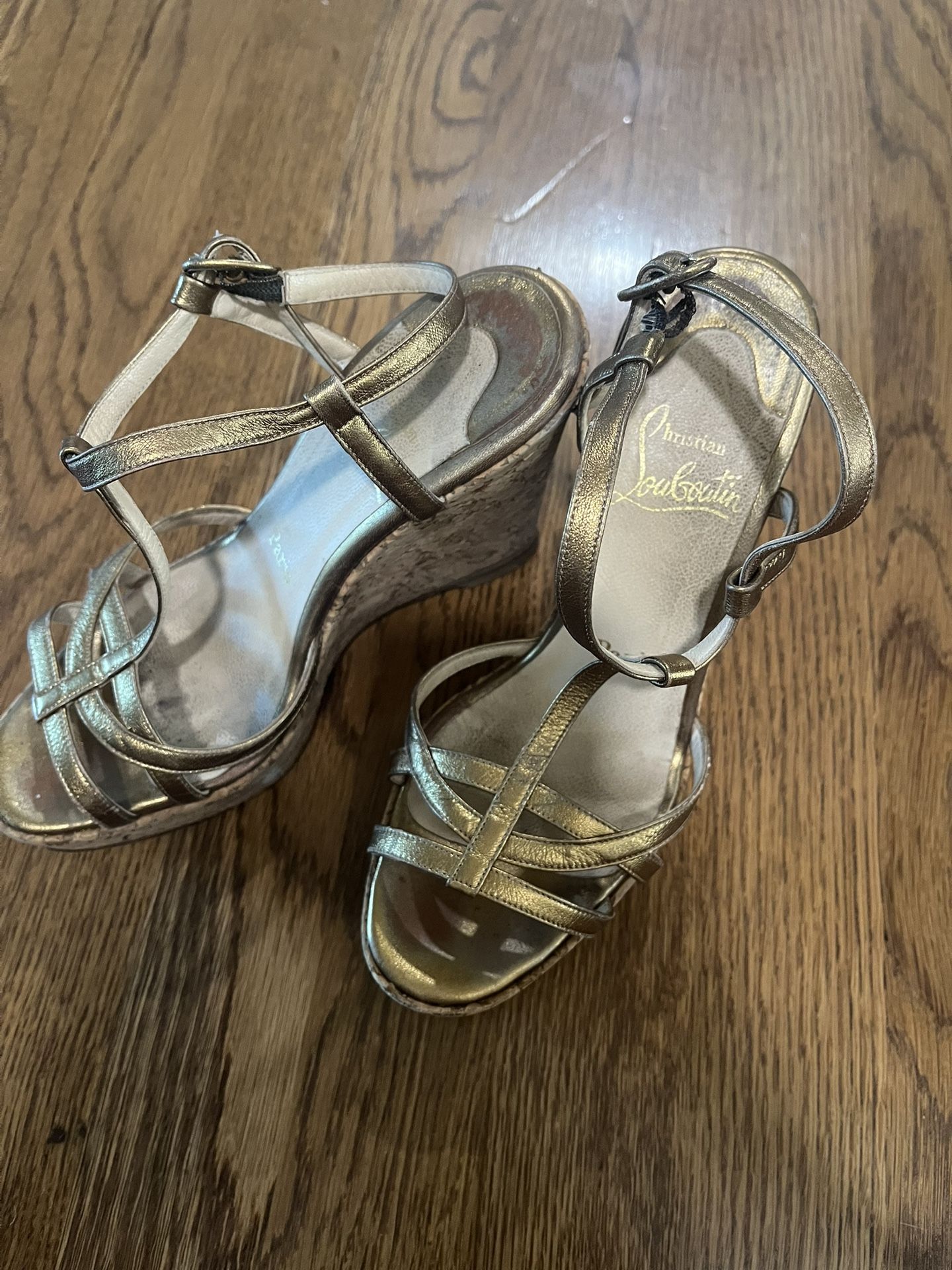 Christian Louboutin Gold Wedges Sandals - Sz 37