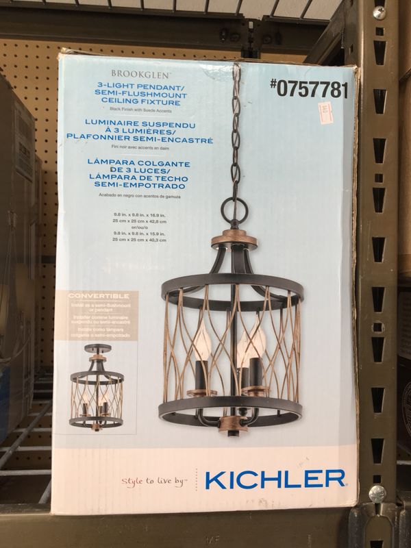 Kichler Brookglen Black With Gold Tone Single French Country Cottage Kichler Brookglen Black With Gold Tone Single French Country Cottage Cage Pendant Light