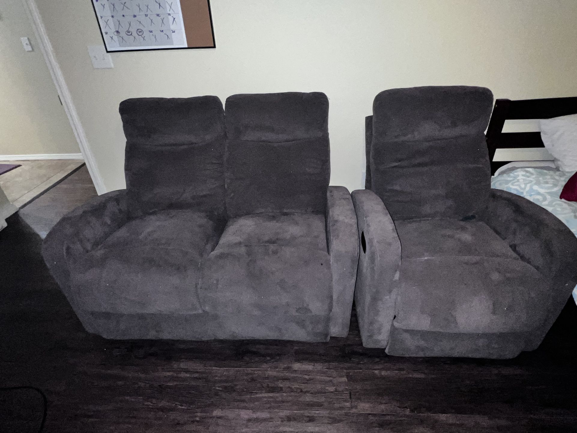 3 Piece Recliner Couch Set — Chocolate Color 