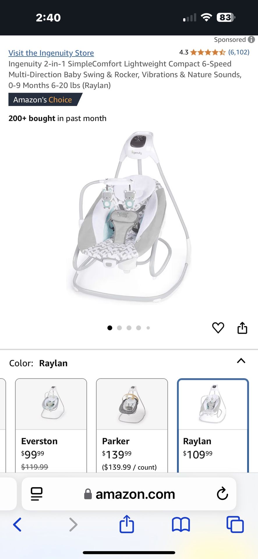 39 - Ingenuity SimpleComfort Compact Soothing Swing And Rocker Raylan