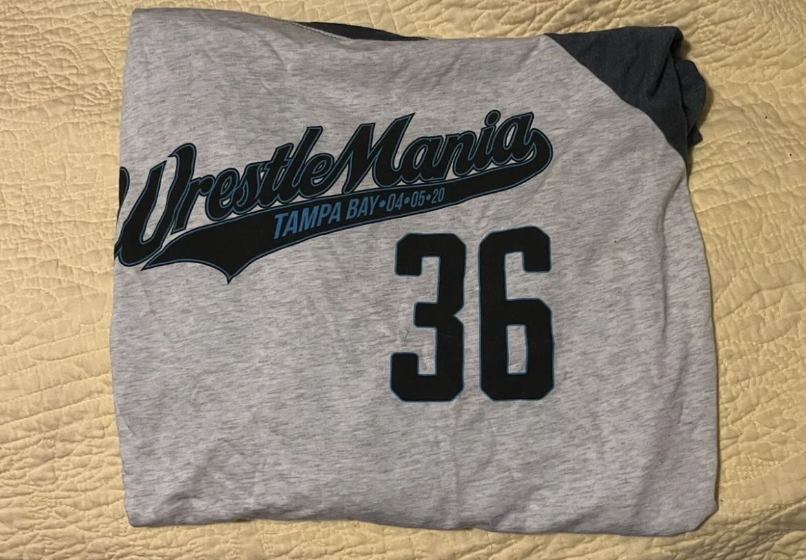 WWE Wrestlemania 36 2020 Gray Blue Tampa Bay Baseball Longsleeve Tee 3XL