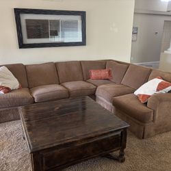 Brown Textured Sectional Couch 