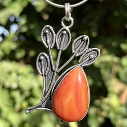 925 Silver Overlay Leaf Agate Pendant 