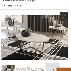 Faux Marble Coffee Table Set (3-Piece, Gold Base)