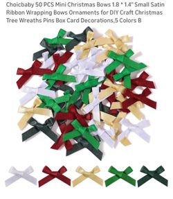 Choicbaby 50 PCS Mini  Bows 1.8 * 1.4" Small Satin Ribbon Wrapping Bows Ornaments for DIY Craft Christmas Tree Wreaths Pins Box Card Decorati