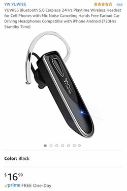 YUWISS Bluetooth 5.0 Earpiece 24Hrs Playtime Wireless Headset for Cell Phones with Mic Noise Canceling Hands Free Earbud Car Driving Headphones Compa