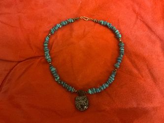 Turquoise Chip Bead Necklace with Stone Pendant