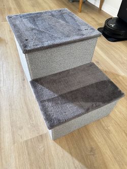 2-Step Foldable Pet Stairs with Storage – Light Grey