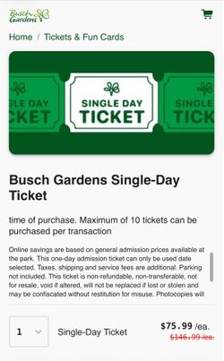 Busch garden Tampa single day Entry