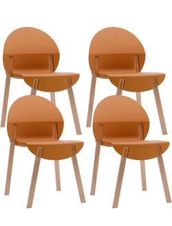 New Stackable Plastic Dining Chair Set of 4, Modern Dining Chair, Orange Protective Pads, Kitchen, Dining Room, Balcony, Café, Commercial Use, Tropica