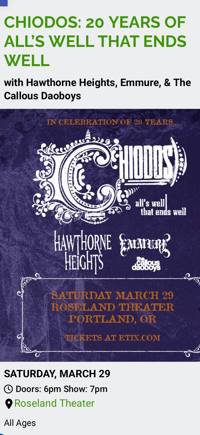 CHIODOS ‘all’s well that ends well’ Tickets
