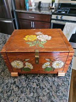 Vintage Carved Floral Wood Box