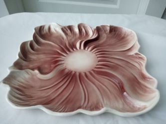 Rare Vintage 1956 Serving Platter DeForest of California Brown/Cream Flower Ceramic 
