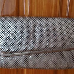 Silver Shade Crystal Metal Mesh Roll Evening Bag Clutch Purse Shoulder & chain strap Magnetic closure Metal Mesh Roll Evening Bag Clutch Purse (W10"