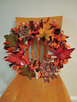 Handmade Fall Maple Leaf Rag Wreath – Rustic Autumn Door Decor