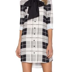 **NEW W/ TAG**Kate Spade Woodland Plaid Griffin Dress NWOT Sz 00 Bow Black Cream