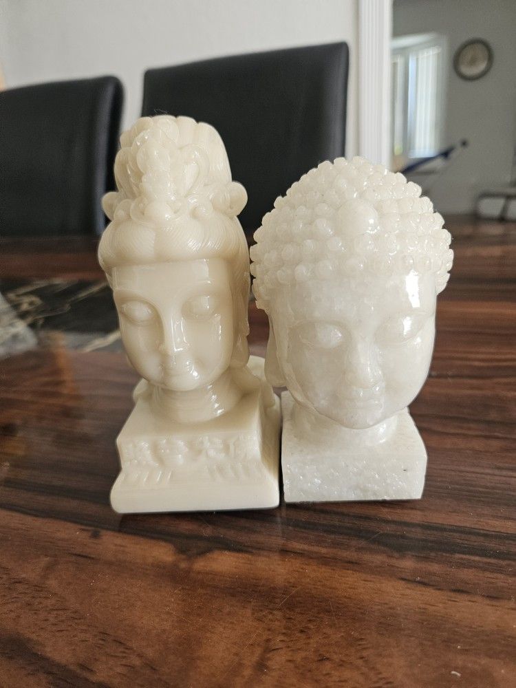 Buddha head and Quan Yin Head Statue