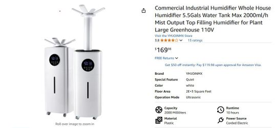 Commercial Industrial Humidifier Whole House Humidifier 5.5Gals Water Tank Max 2000ml/h Mist Output Top Filling Humidifier for Plant Large Greenhouse 