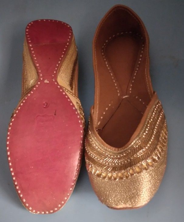 Flat Leather Gold And Brown Flats Shoe