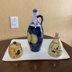 Hand - Painted Jar ‘LEMON’ And Vinagreta And Sugar Bowl 