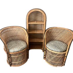 3piece Vintage Wicker Chair And Shelf Set
