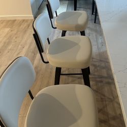 Three White Faux Leather Bar Stools 