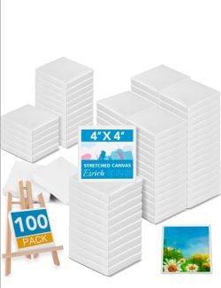ESRICH 100 Pack Mini Canvas 4x4 Stretched Cotton Painting Art Crafts Blank