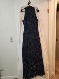 Dark Blue Full Length Sequin Formal Dress