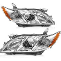 NEW!! 2007-2009 Toyota Camry Chrome Headlights, Chrome Housing With Amber Reflector 