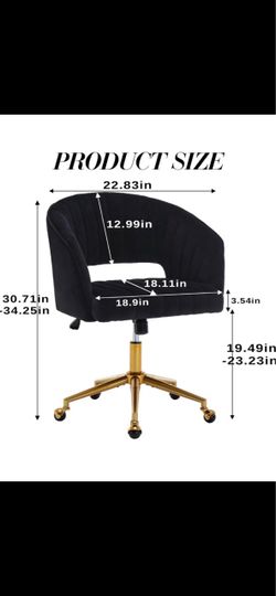 Black Velvet Vanity Chair with Gold Base & Wheels