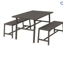 Style Selections 3-Pc Picnic Table Set, Brown Finish Powder-Coated Steel Frame ‼️2 Available ‼️