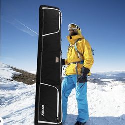 Rolling ski bag - Padded Snowboard Bag For Air Travel With Wheels,Outside Double Bags Fit 2 Sets Skis/Single Snowboard to 175 or 190 cm