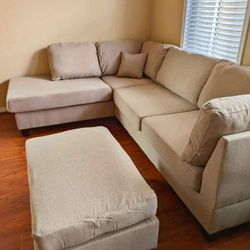 Sectional Sofa Couch With Ottoman (Available In  Beige And Gray)