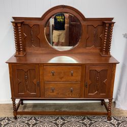 Antique solid wood mirror back sideboard
