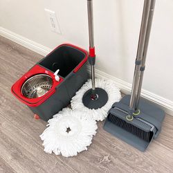 Brand New $30 (Combo Set) Broom Dustpan and Spin Mop Extended Handle w/ 2pc Microfiber Replacements