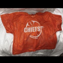 Marlton Chiefs Orange and White Mesh Football Practice Jersey by Champro Sports Adult Medium  Used football practice jersey for #8 Larsen from the Mar