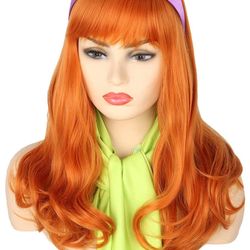 Headband And Scarf Orange Wavy Hair Wig For Women Or Girls