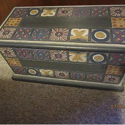 Vintage Hand-Carved, Hand Painted, Wood Bench/Chest By Pier 1 Imports