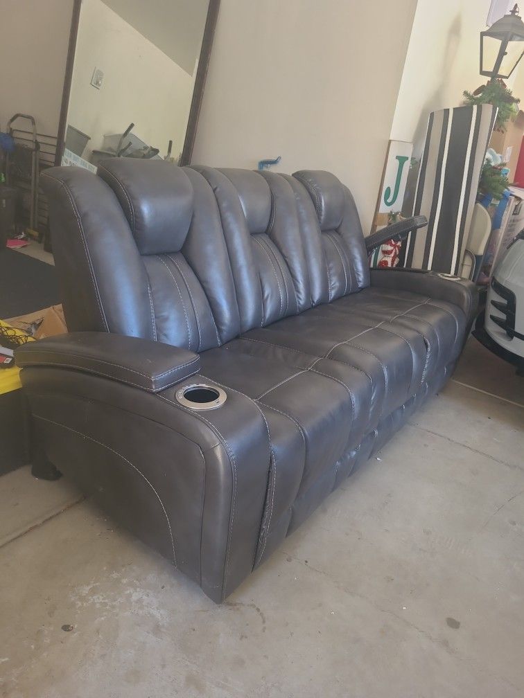 Brown Leather Sofa With Charger Connection