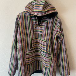 Multicolor Handmade Cotton Hoodie Jacket Green Accents - Lined & Comfy