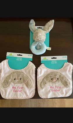 2 Easter Bibs and 1 Rattle $6 Brand New