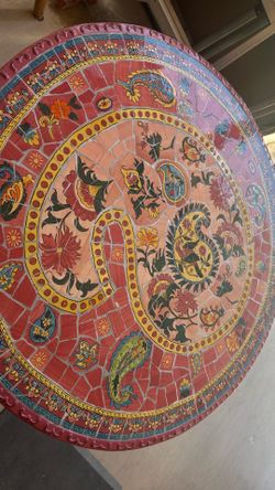 🌸 Hand-Painted Boho Mosaic Accent Table – One of a Kind! 🌸