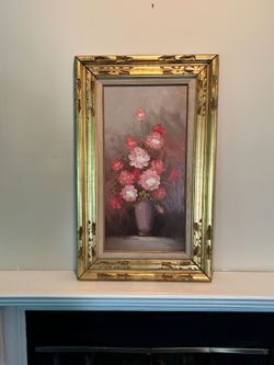 Vintage Robert Cox Framed Floral Still-Life Oil Painting, Pink and Red Roses