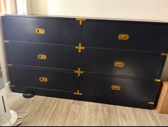 Navy Blue  6-Drawer Dresser w/ Gold Hardware